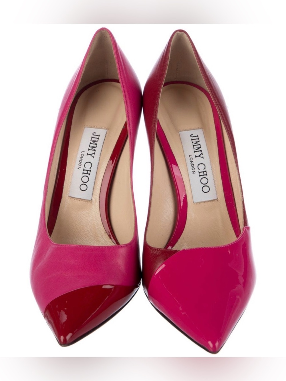 Jimmy Choo Two-Tone Patent Pink and Red Pointed-Toe Pumps